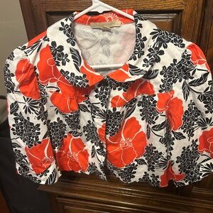 Jonathan Martin Red and Black Floral cropped blazer